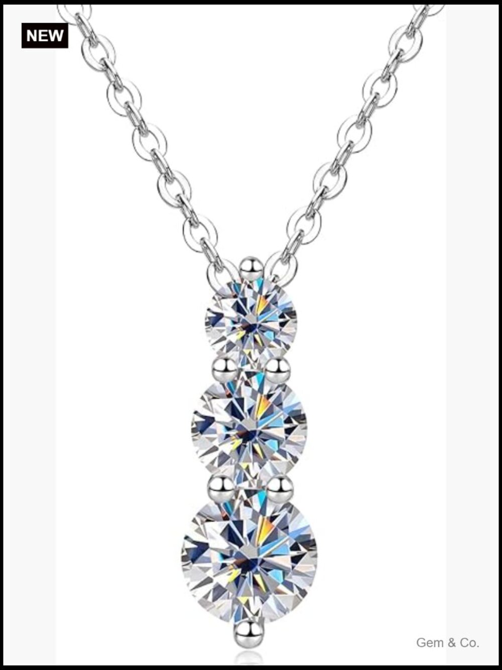 1.6cttw 3-Stone Moissanite Pendant Necklace 14K Gold Plated